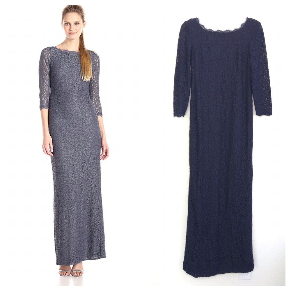 Adrianna Papell 3/4 Sleeve Lace Gown Maxi Dress CR